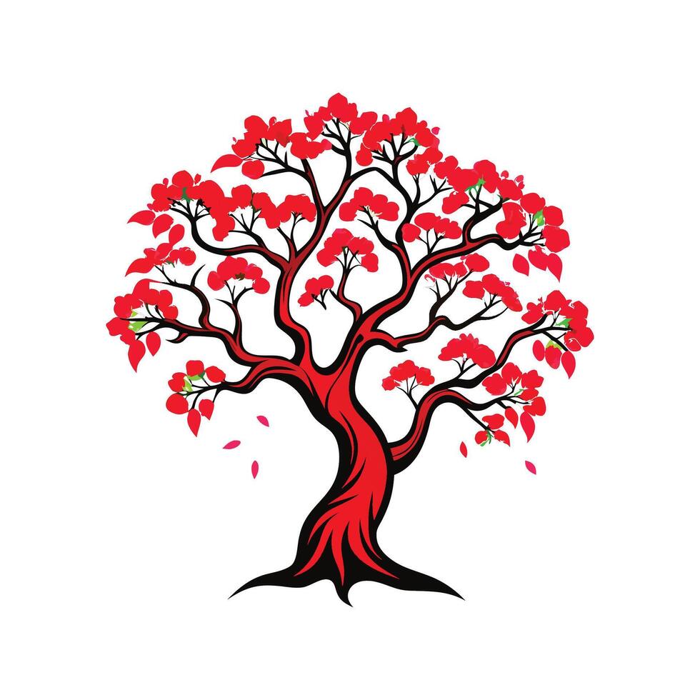 Realistic Wild Plum Tree Bold Outline Design 3 vector