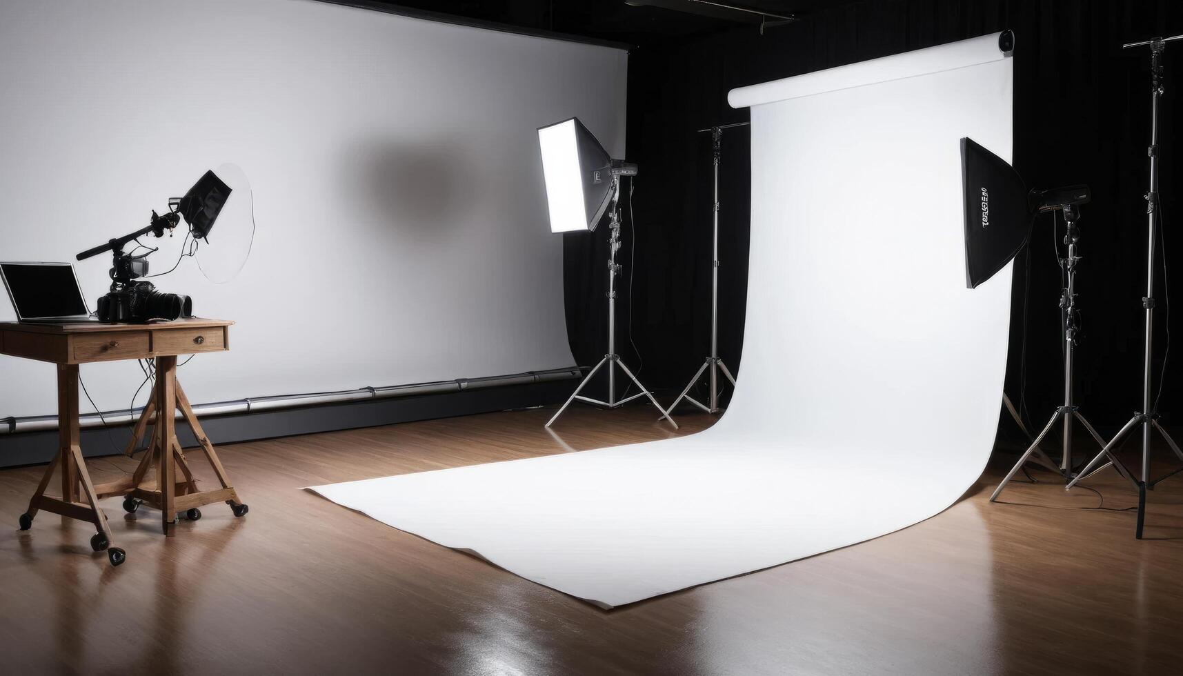 a Professional Photography Studio Setup With White Backdrop photo