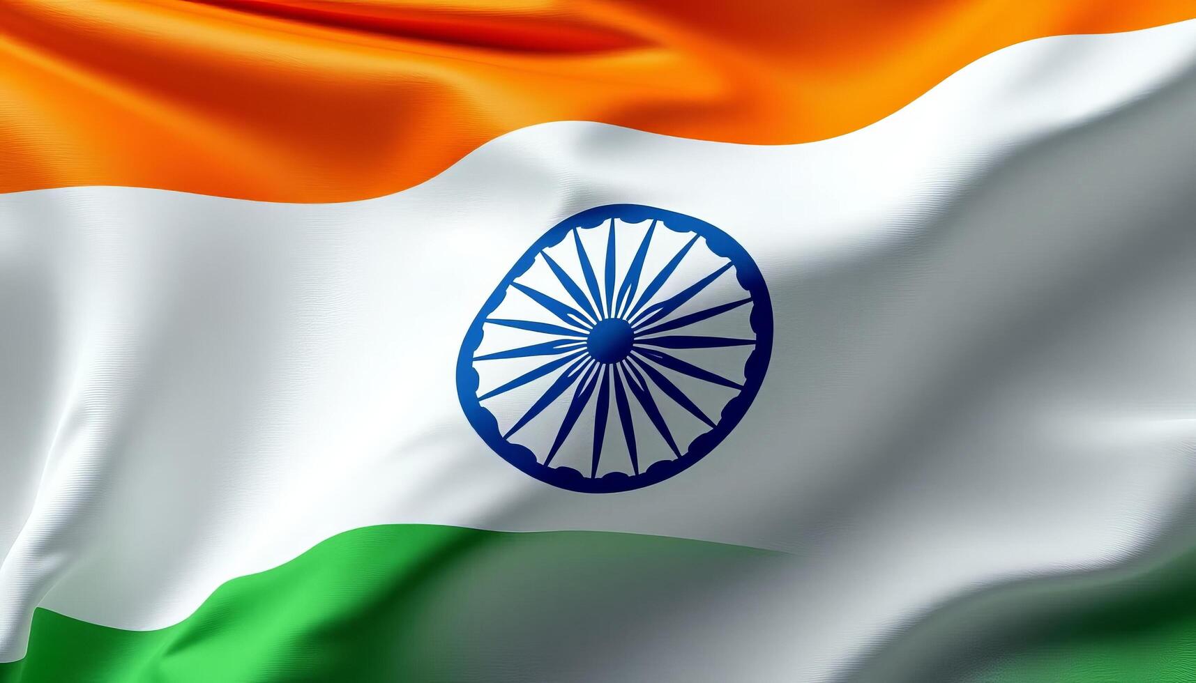 Waving Indian Flag Close Up View of Saffron, White, and Green Fabric with Ashok Chakra photo