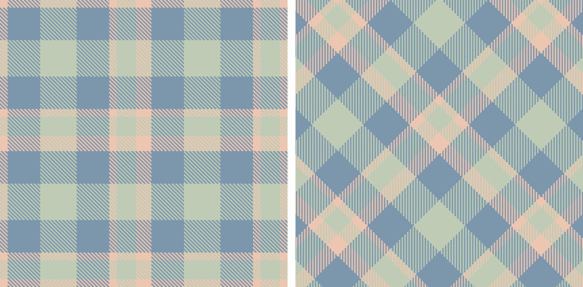 Deep Light Peach Seamless Tartan with Dusty Blue and grey accents Fabric Design vector