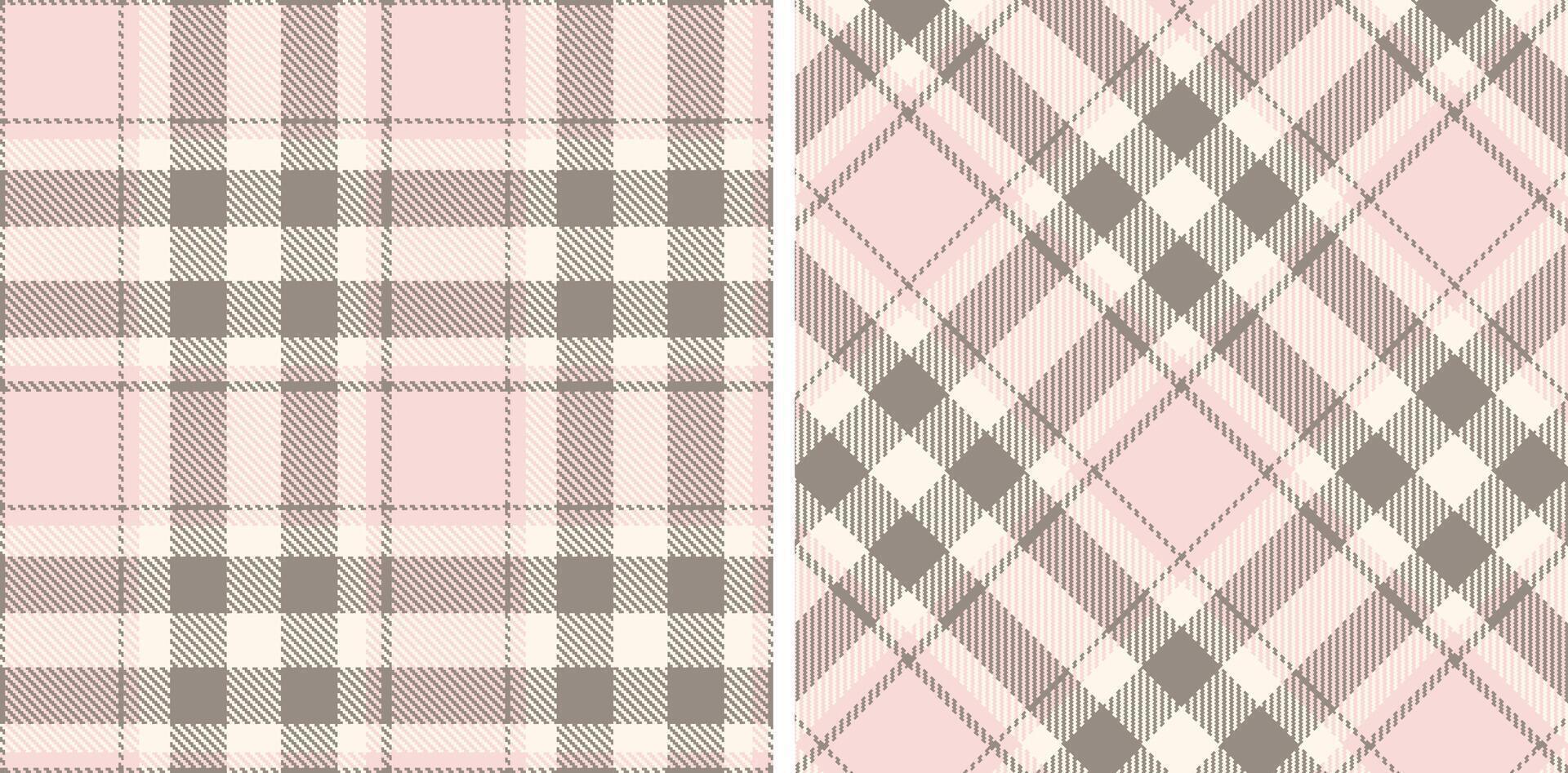 Deep Warm Grey Seamless Tartan with Vivid Light Pink accents Fabric Design vector