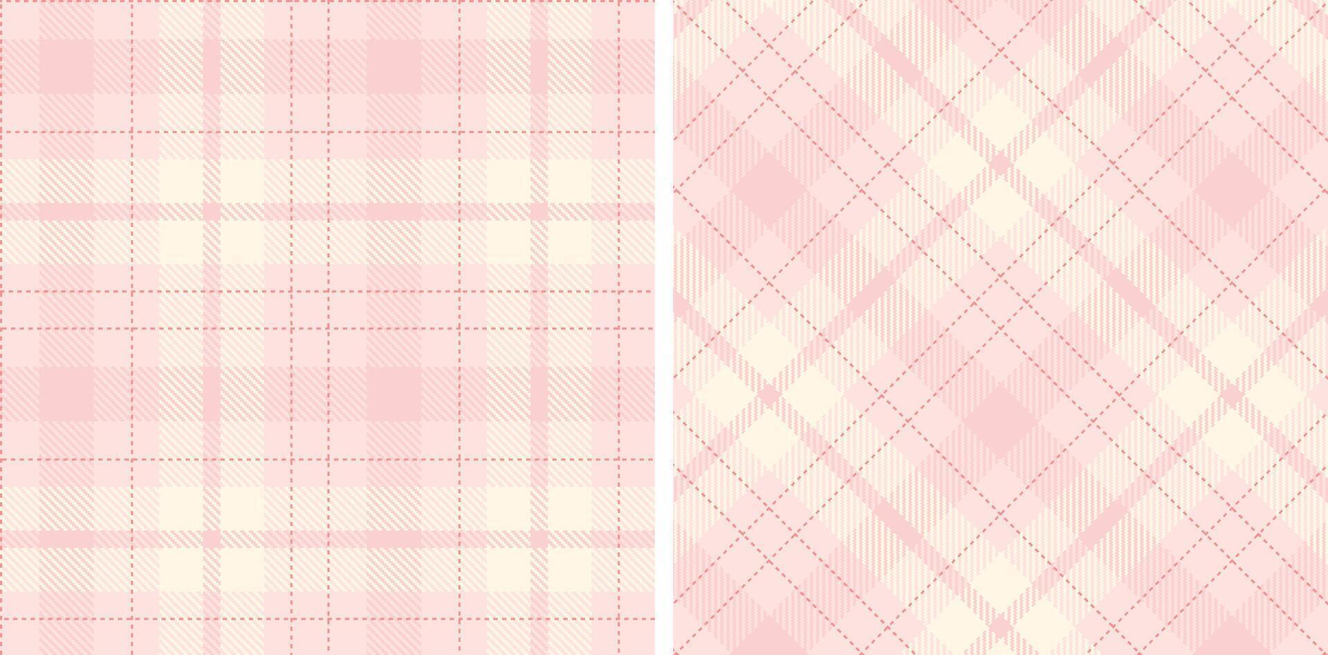 Deep Very Light Pink and Deep Peachy Pink Seamless Tartan Fabric Design vector