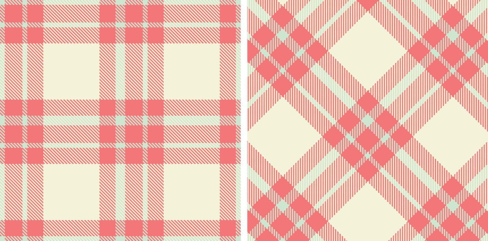 Warm Salmon Pink Seamless Tartan with Muted Light Grey accents Fabric Design vector