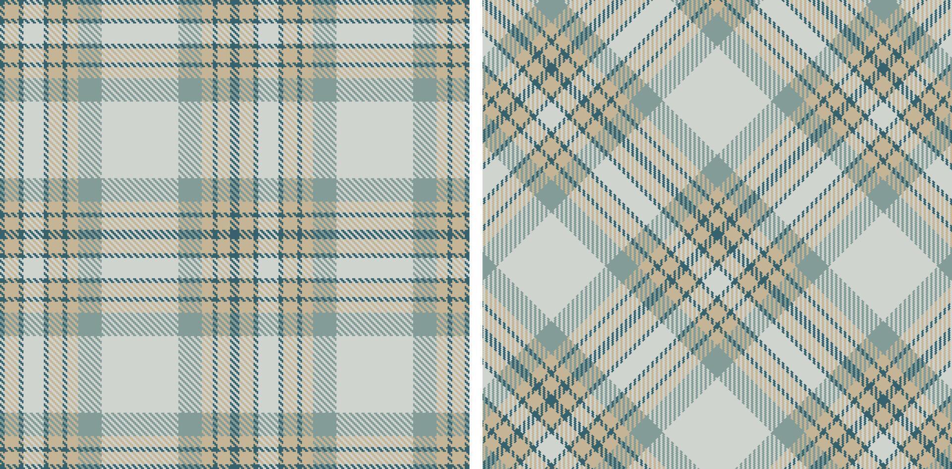 Muted Petrol Seamless Tartan with Pastel Putty accents Fabric Design vector