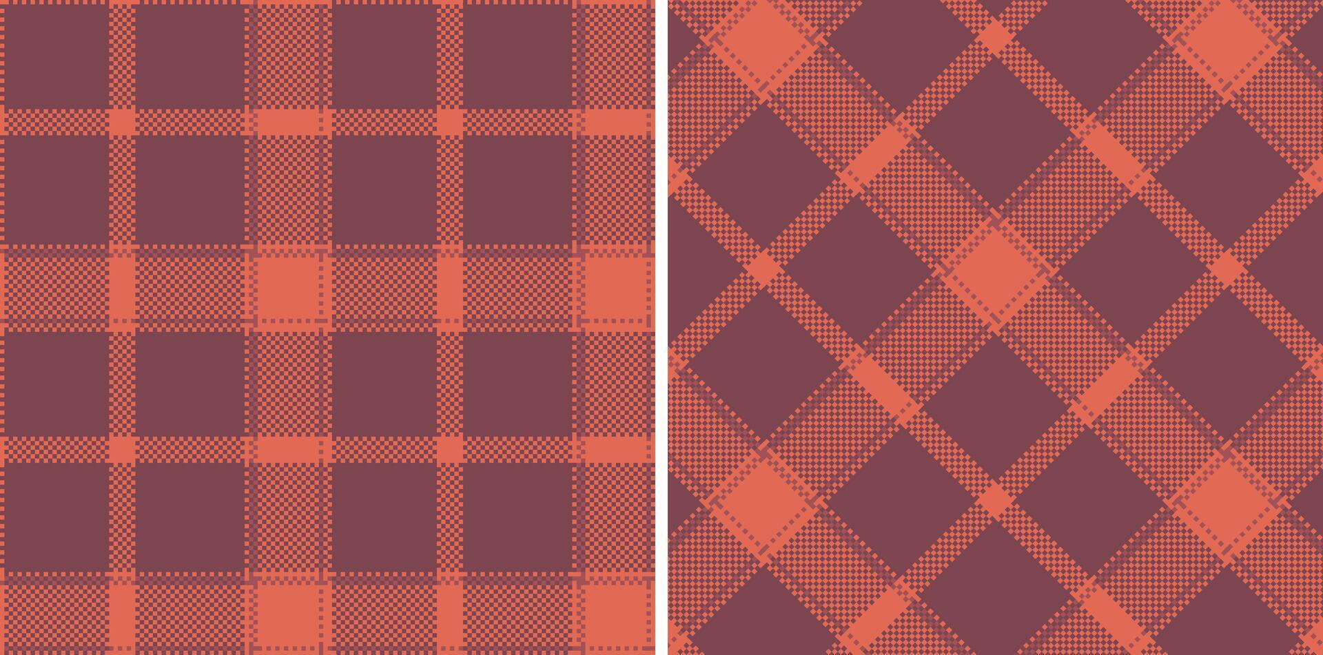 Rich Salmon and Soft Brownish Purple Seamless Madras Plaid Textile Design vector
