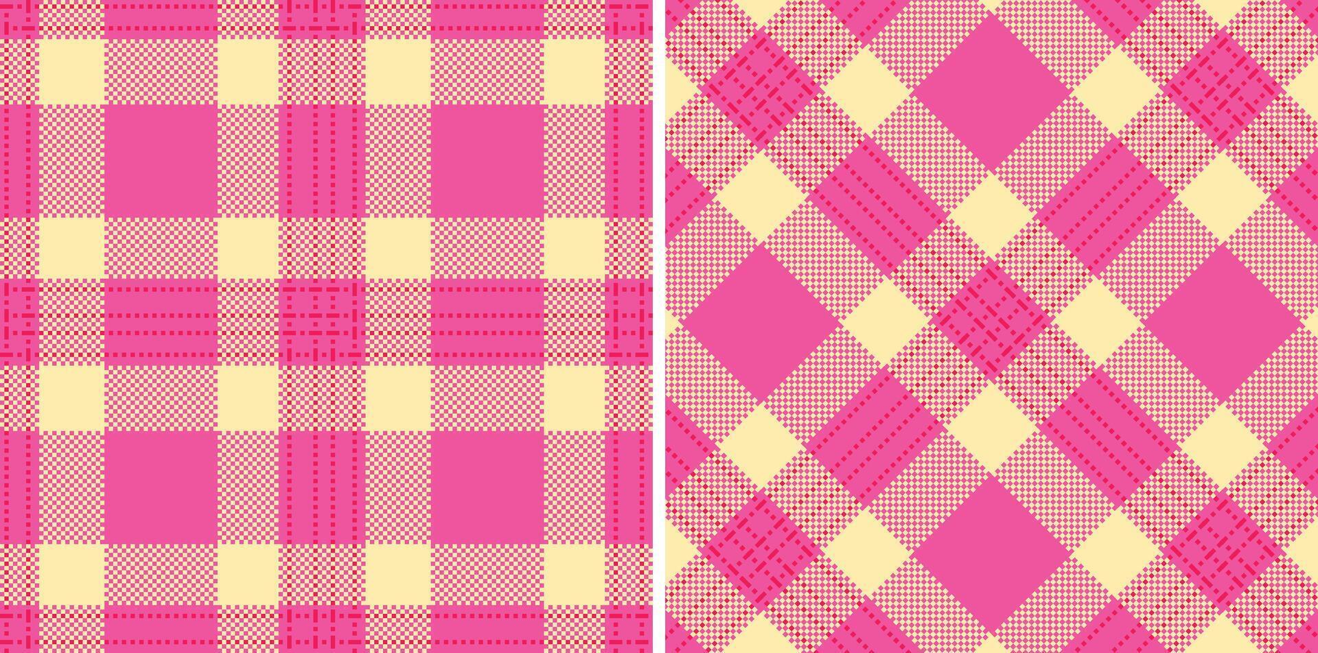 Vivid Barbie Pink Seamless Madras Plaid with Iridescent Pink Red accents Textile Design vector