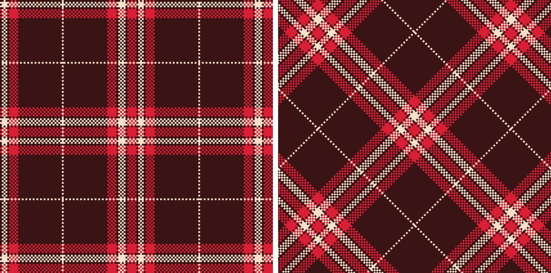 Deep Dark Maroon and Soft Light Peach Seamless Madras Plaid Textile Design vector