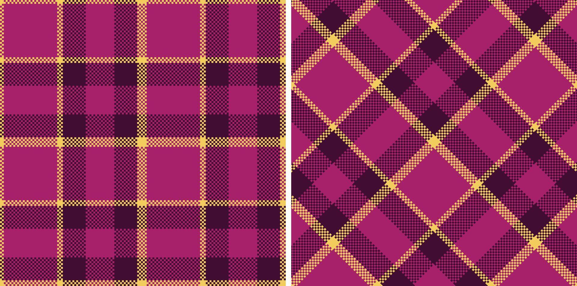Smoky Light Mustard and Cool Deep Magenta Seamless Madras Plaid Textile Design vector