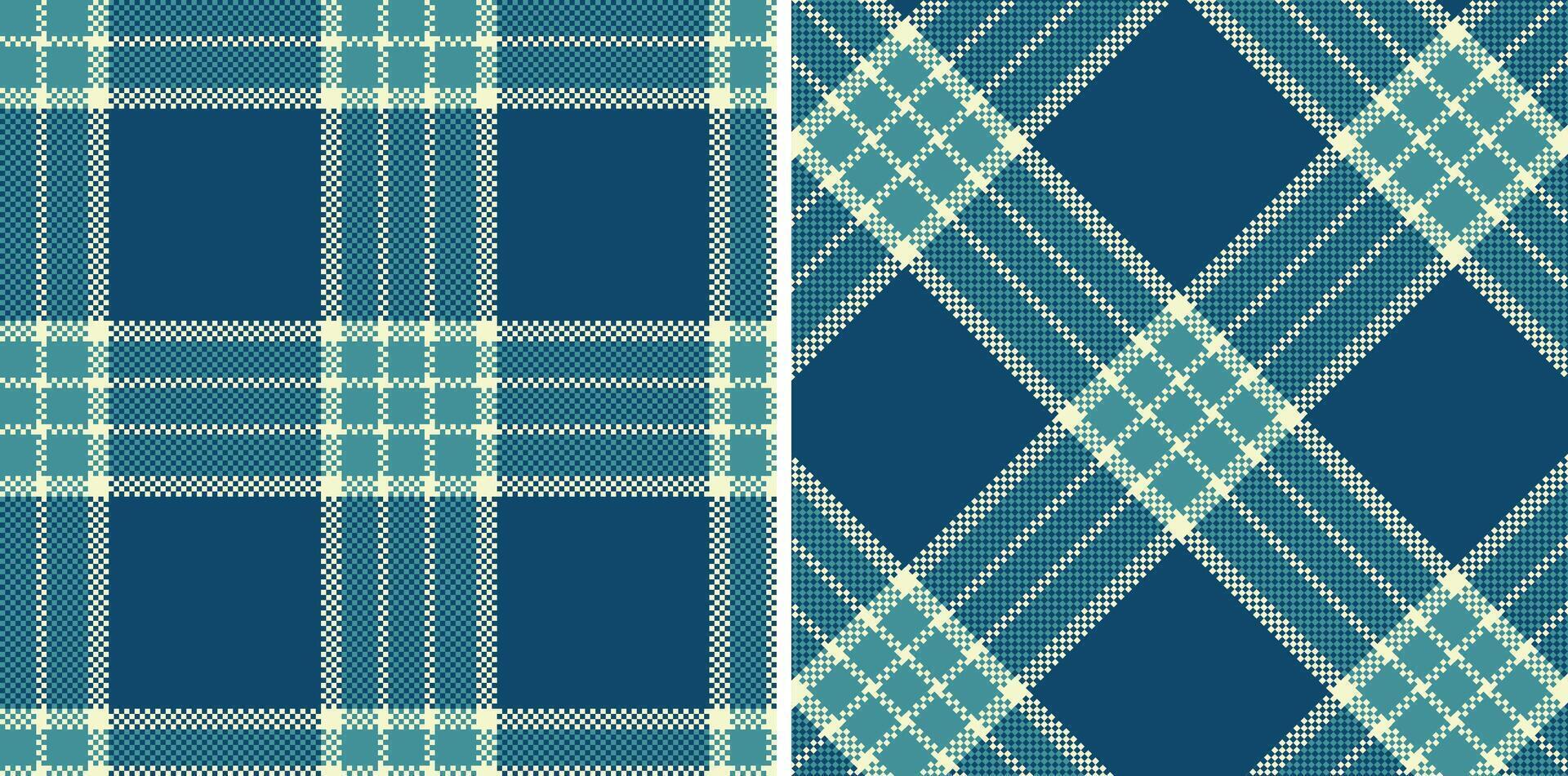 Cool Eggshell and Cool Dark Cyan Seamless Madras Plaid Textile Design vector