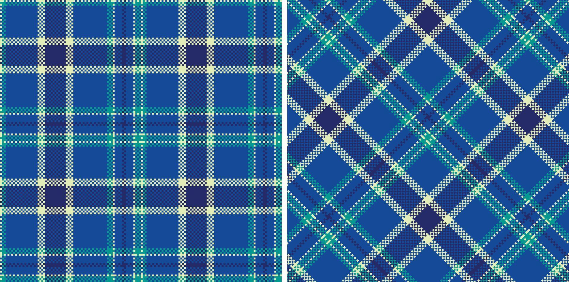 Light Very Light Green and Vivid Cobalt Seamless Madras Plaid Textile Design vector
