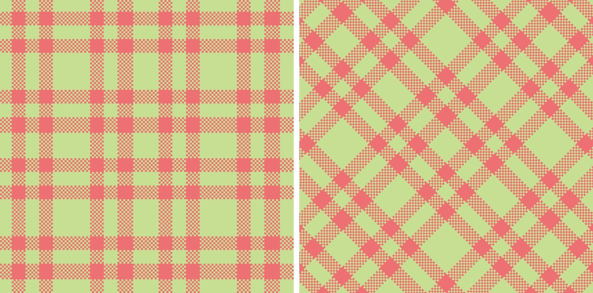 Warm Celery Seamless Madras Plaid with Pastel Salmon Pink accents Textile Design vector