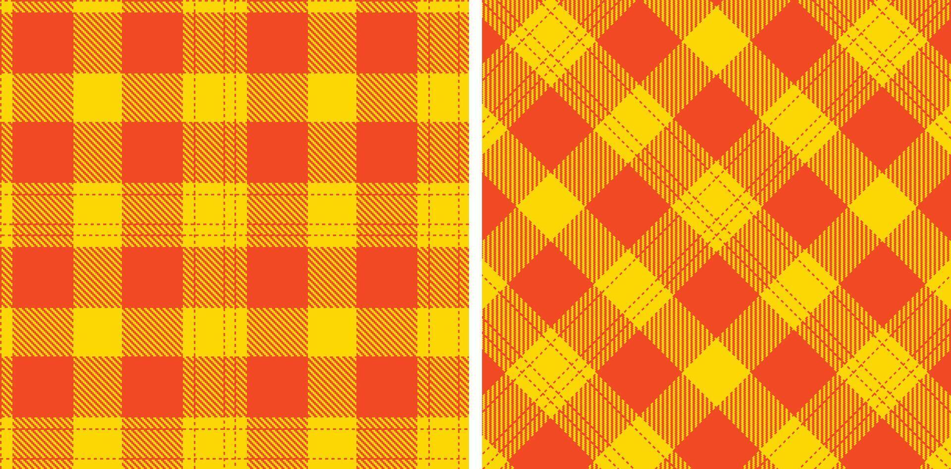 Bright Orangered Seamless Tartan with Bright Sunflower Yellow accents Fabric Design vector