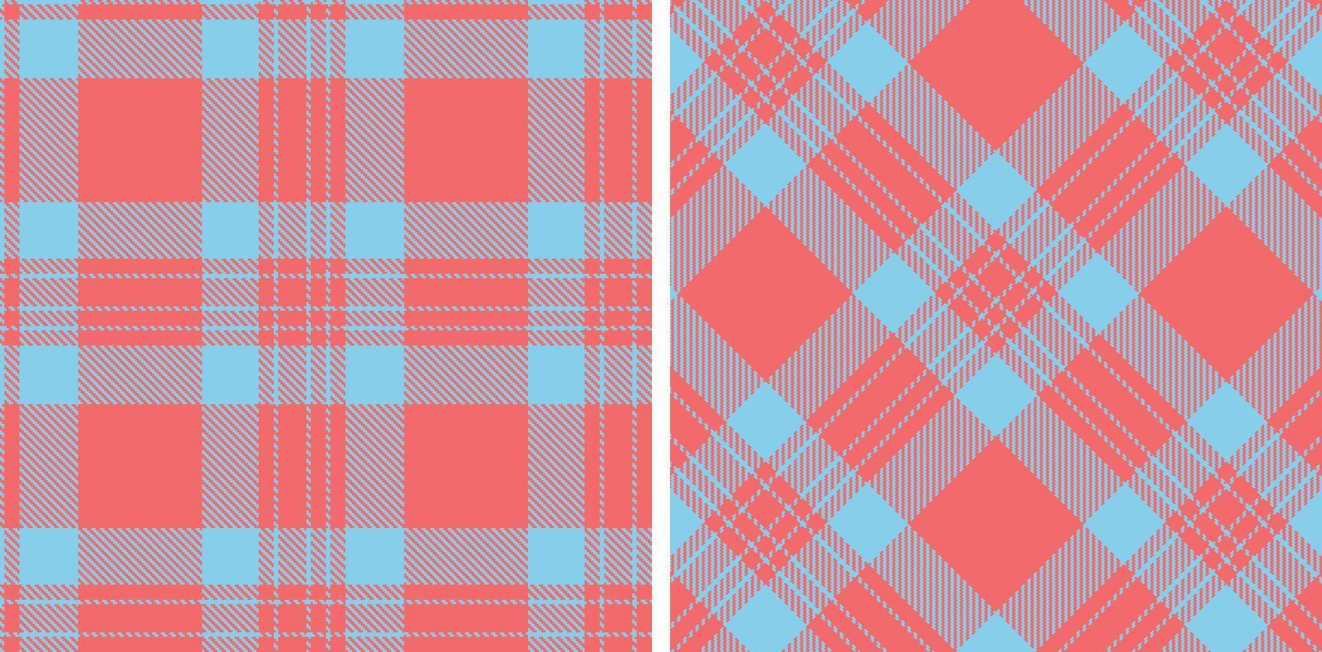 Warm Light Blue Seamless Tartan with Warm Coral Pink accents Fabric Design vector
