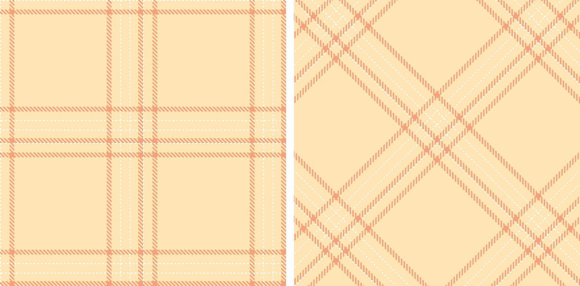 Warm Pale Peach Seamless Tartan with Vivid White accents Fabric Design vector