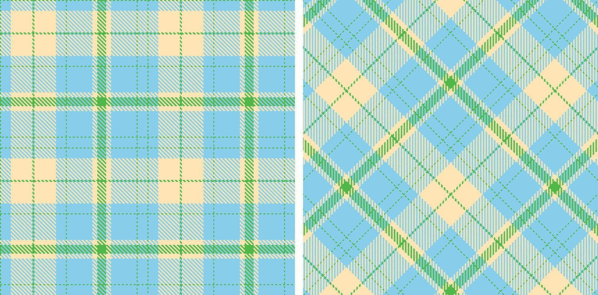 Muted Green Seamless Tartan with Rich Light Blue accents Fabric Design vector