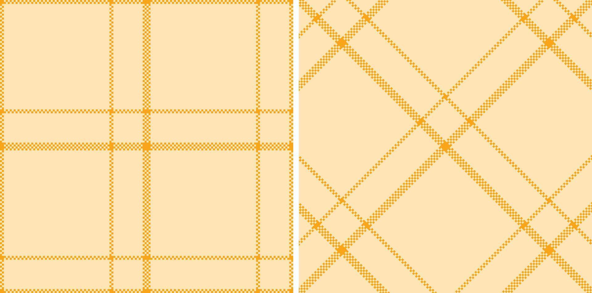Spring Seamless Madras Plaid featuring Warm Yellowish Orange and Iridescent Pale Peach Textile Design vector
