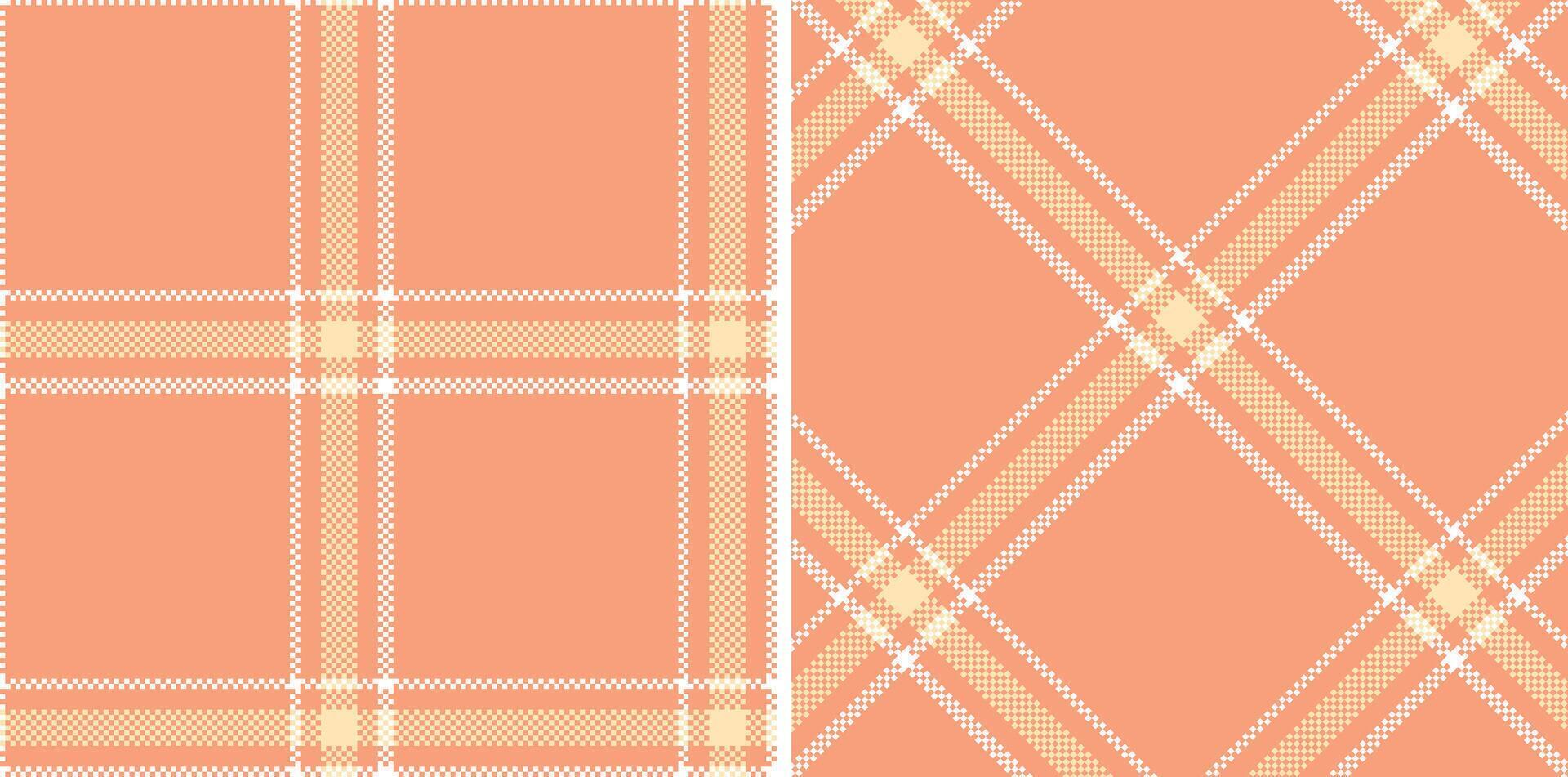 Muted Peach and Pastel White Seamless Madras Plaid Textile Design vector