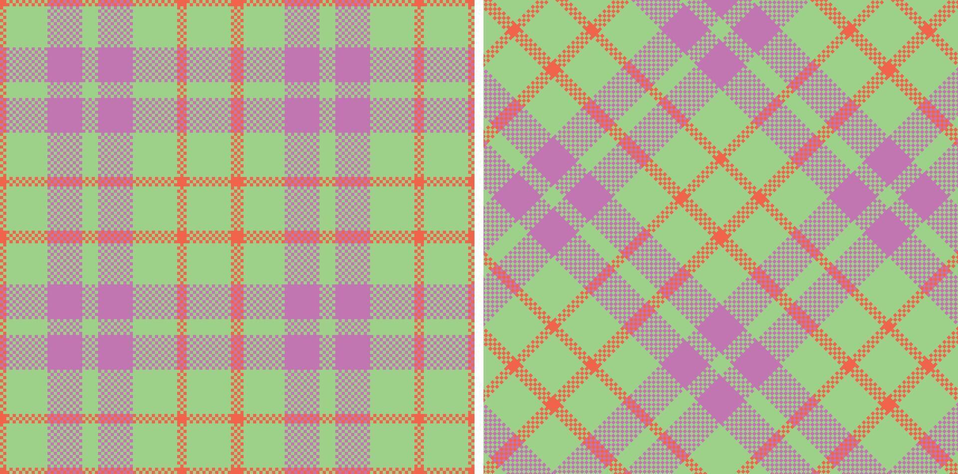Bright Mint Green and Light Orange Pink Seamless Madras Plaid Textile Design vector