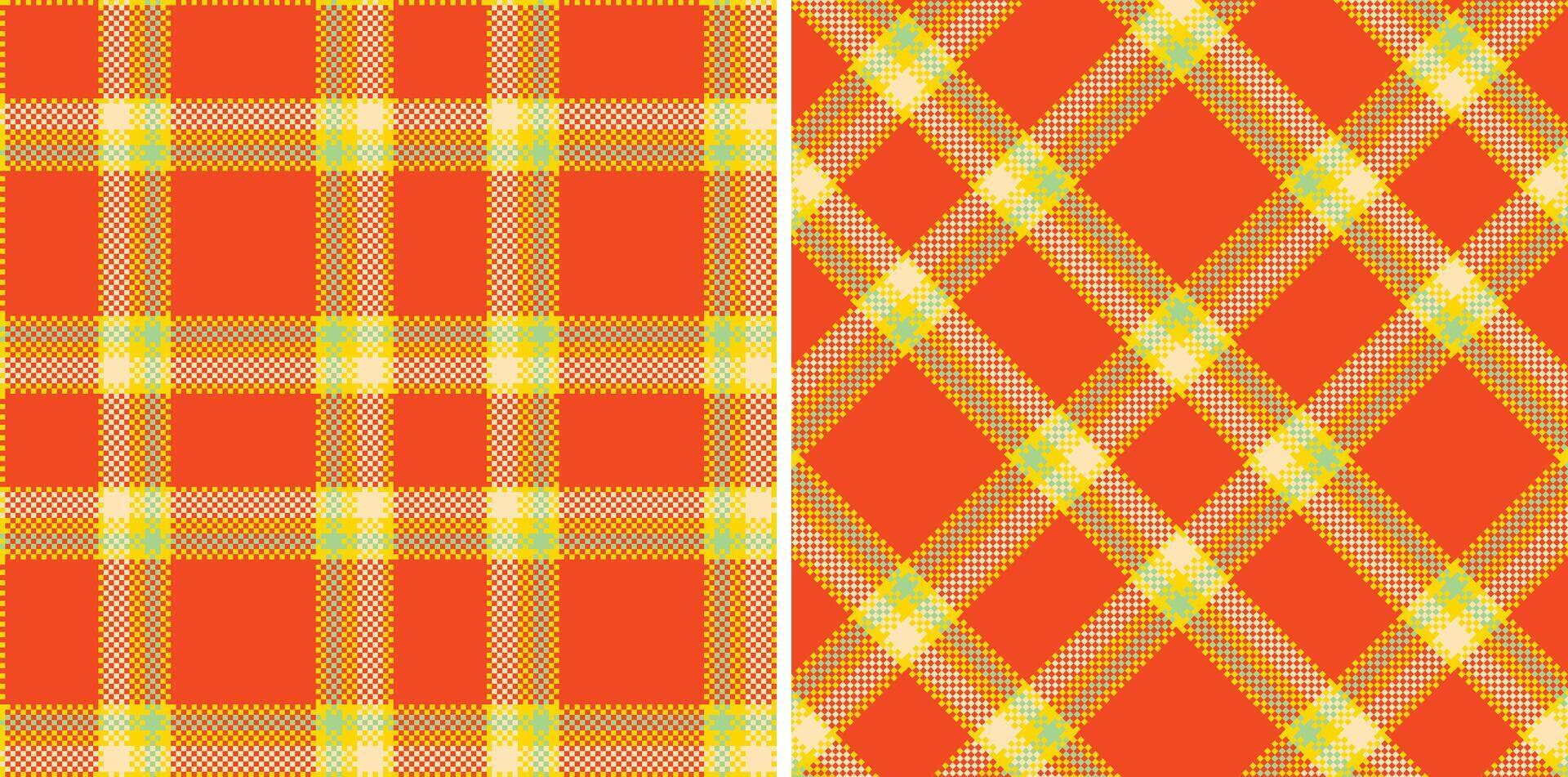 Spring Seamless Madras Plaid featuring Dark Sunflower Yellow and Soft Orangered Textile Design vector