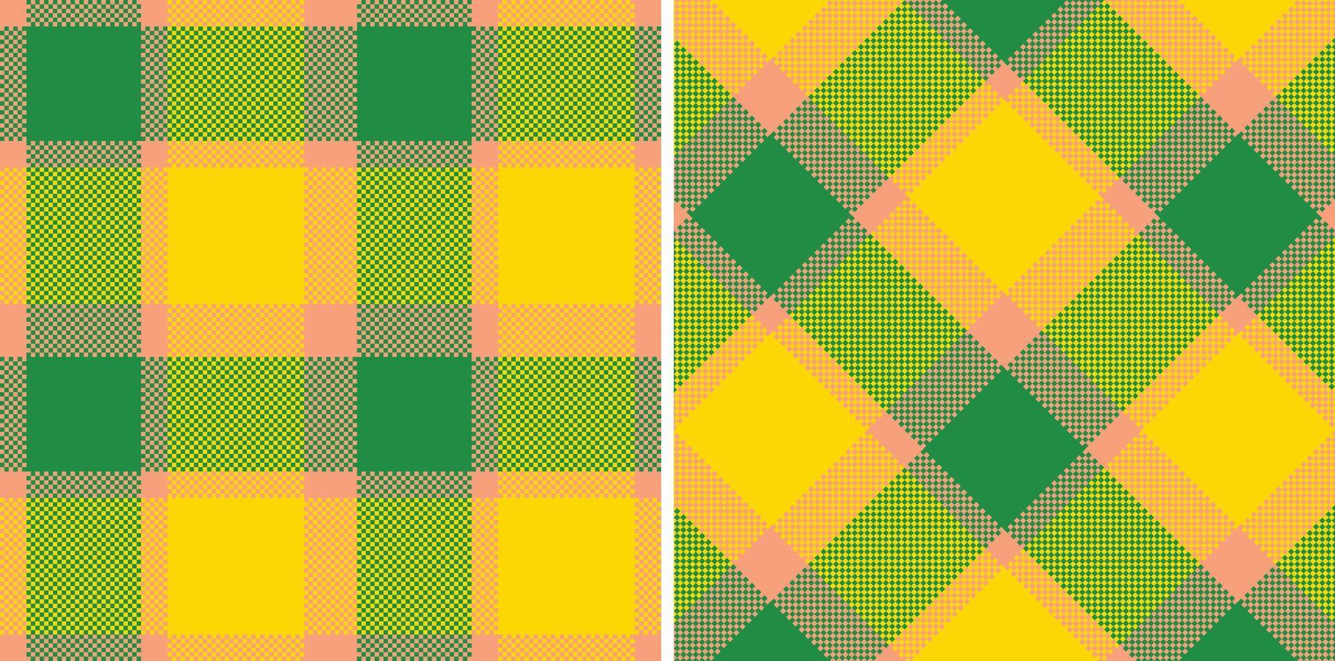 Spring Seamless Madras Plaid featuring Deep Peach and Dusty Emerald Green Textile Design vector