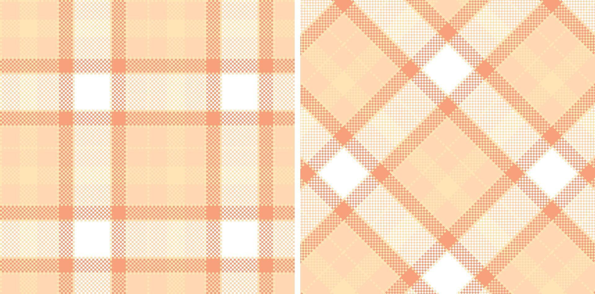 Spring Vivid Pale Peach and Pastel Light Peach Seamless Madras Plaid Textile Design vector