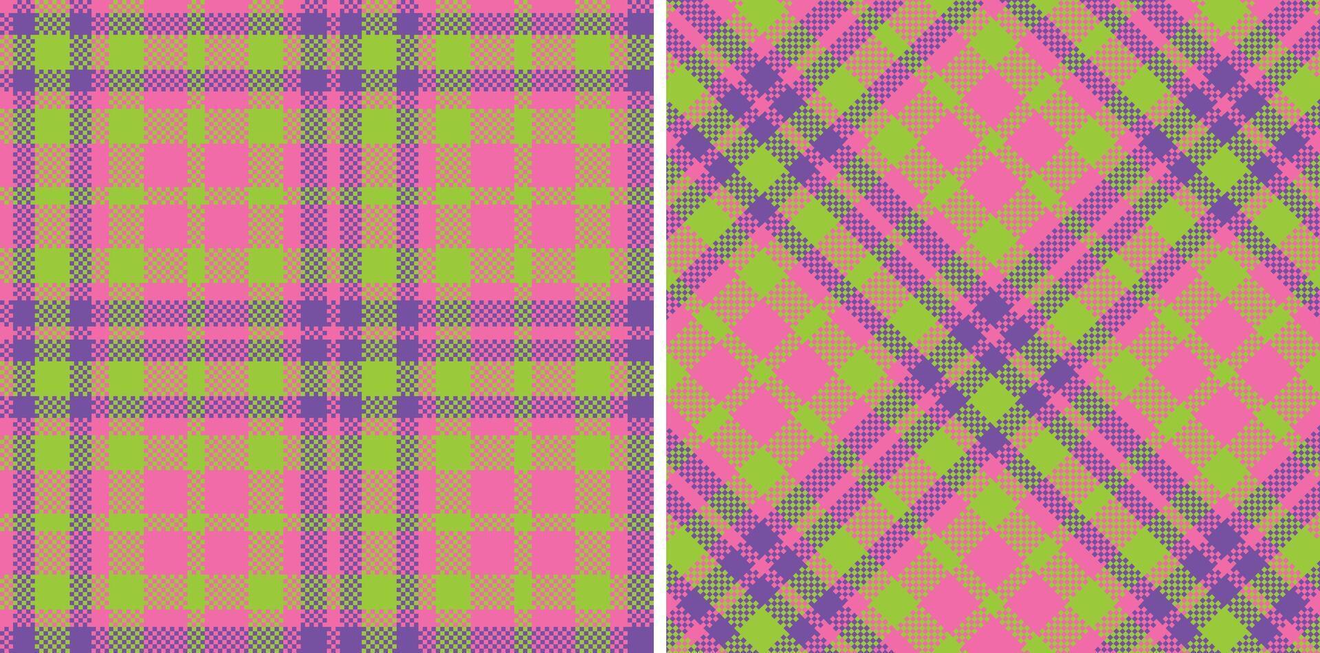 Spring Seamless Madras Plaid featuring Iridescent Bubblegum and Rich Slime Green Textile Design vector