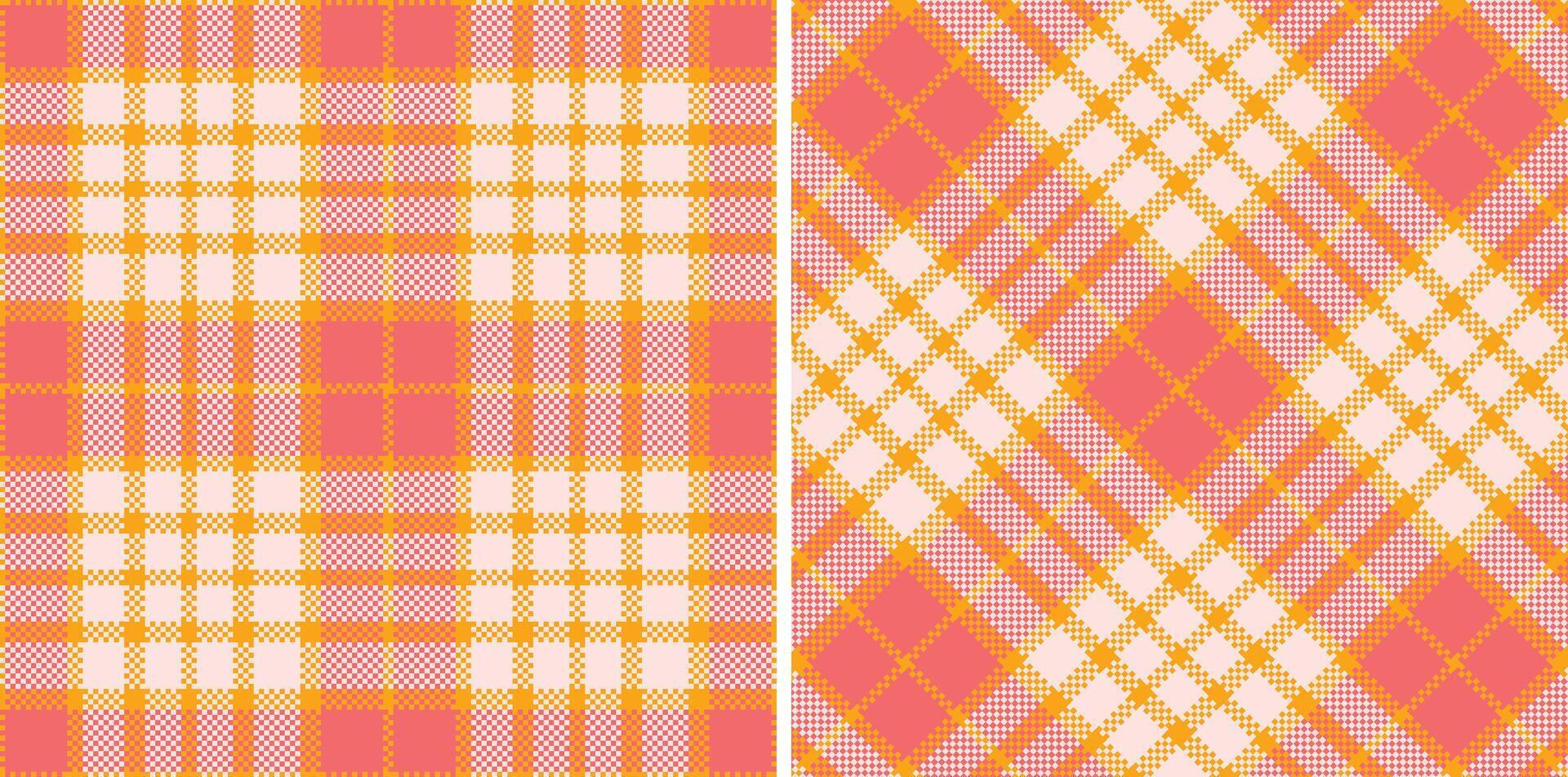Spring Seamless Madras Plaid featuring Deep Yellowish Orange and Deep Very Light Pink Textile Design vector