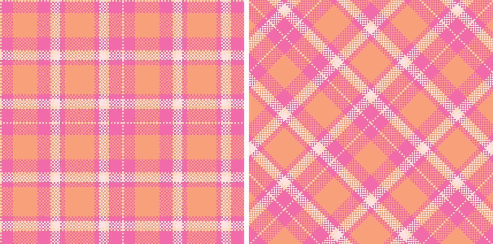 Spring Pale Bubblegum and Dark Light Peach Seamless Madras Plaid Textile Design vector