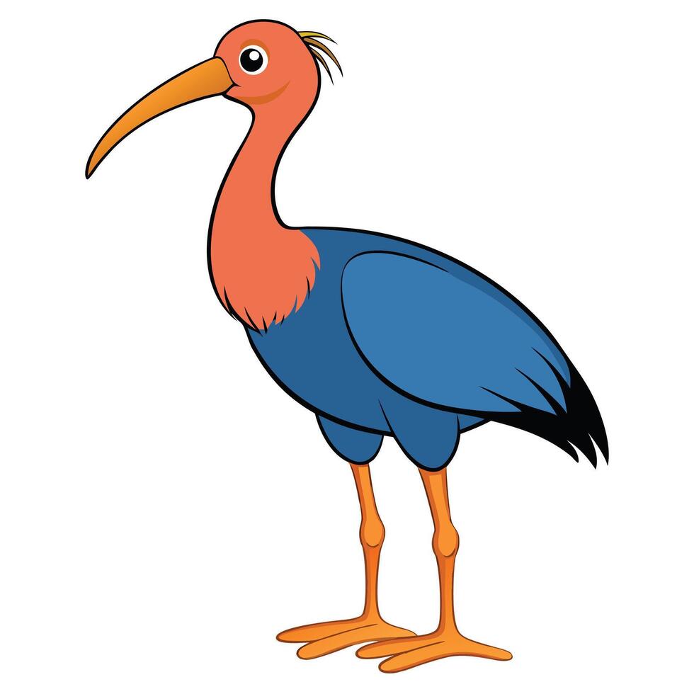 A cartoon ibis bird with long legs and a long beak vector