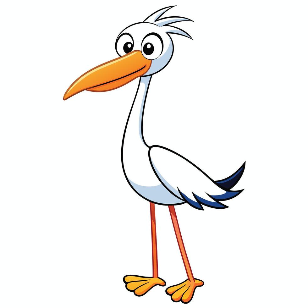 Cartoon stork with long beak and orange legs vector