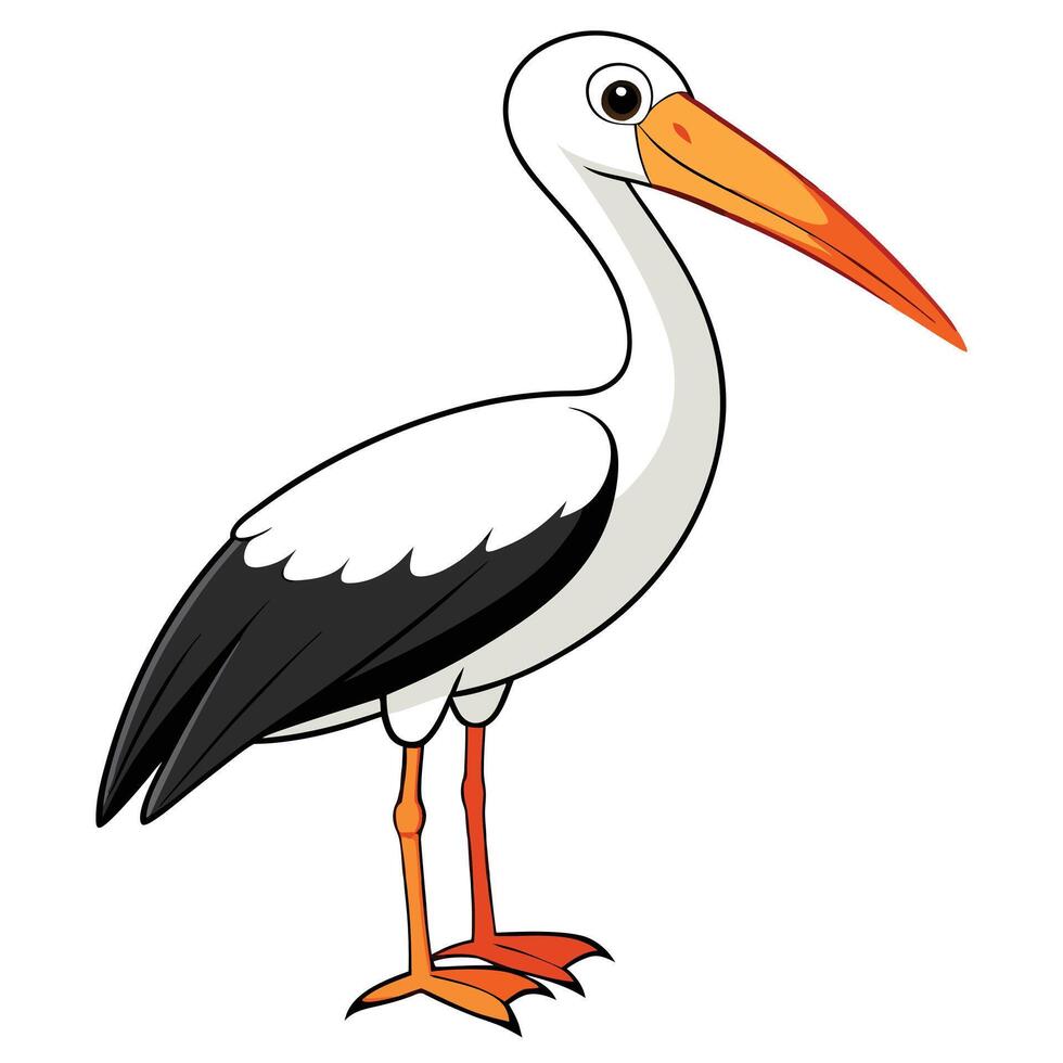 A cartoon stork with a long beak and orange beak vector