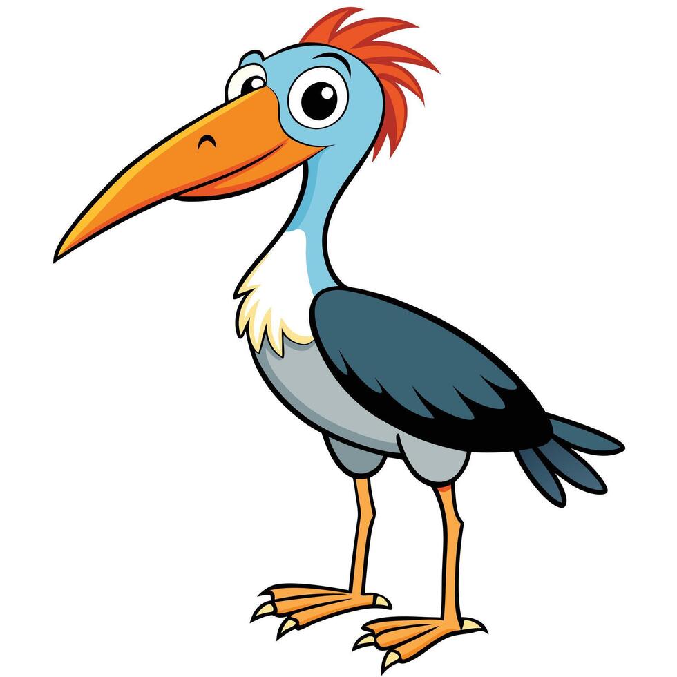 Cartoon bird with orange beak and long legs vector