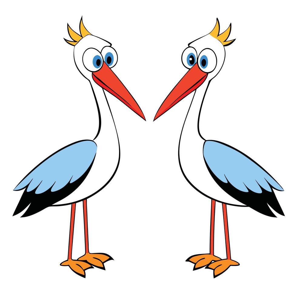Two cartoon storks standing next to each other vector