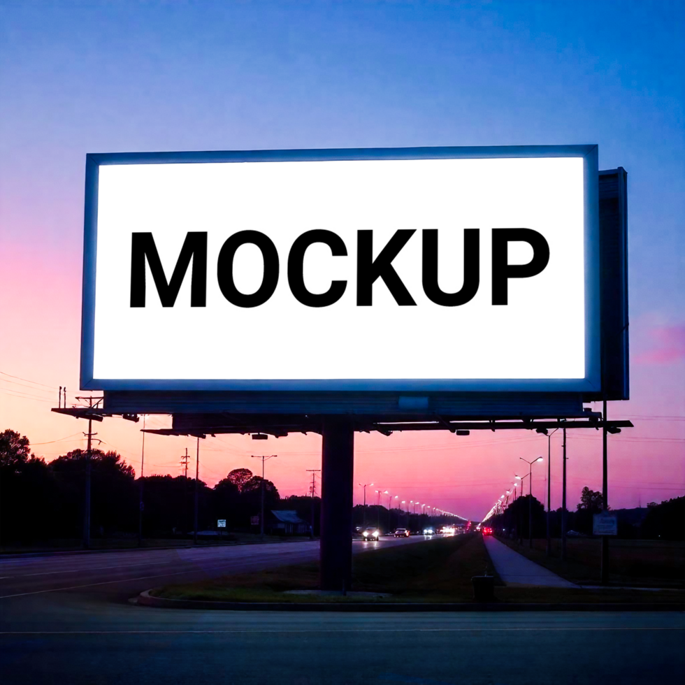 Mockup Billboard on Road with City View Background and Blue Sky psd