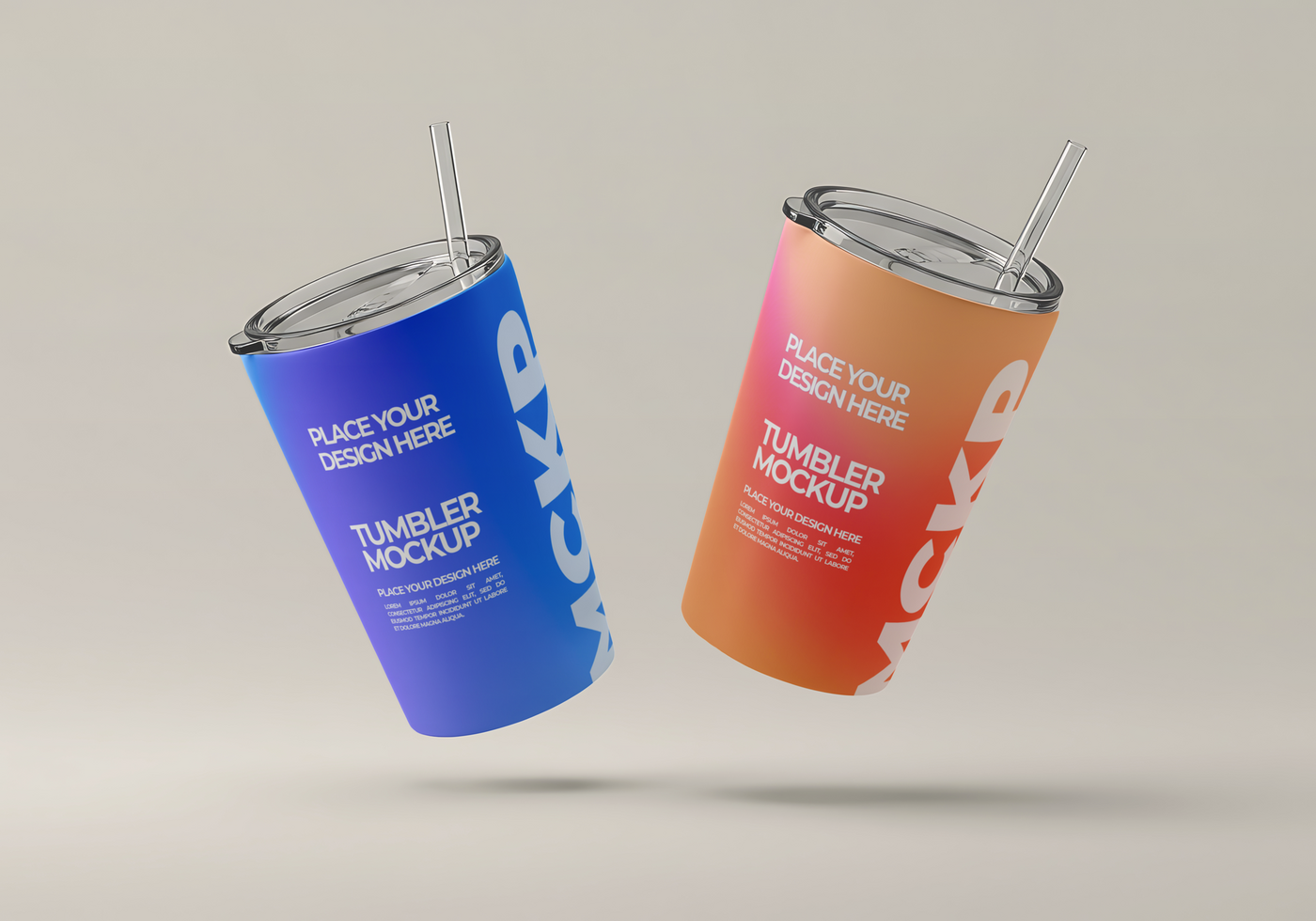 two tumbler with straw mockup with simple background psd