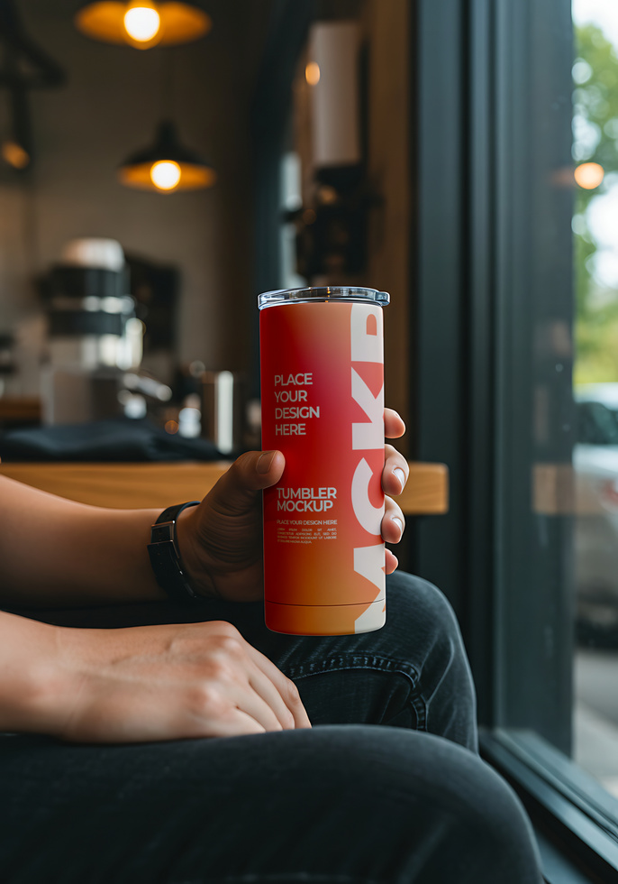 hand hold slim tumbler with printing mockup psd
