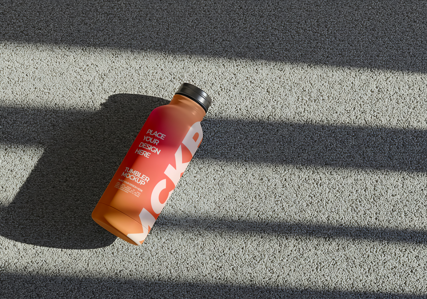 stainless steel bottle with printing mockup with shadow psd