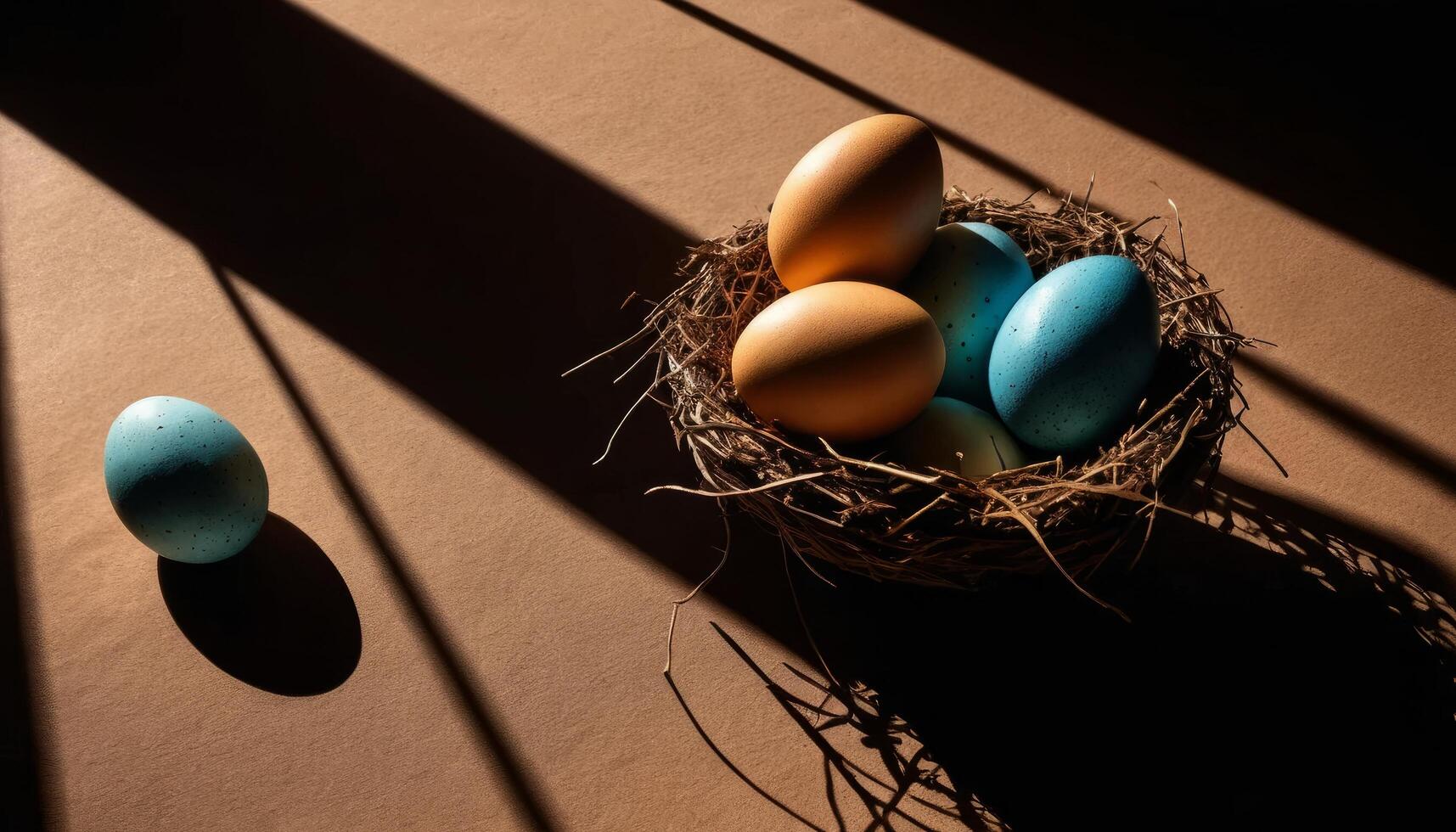 Colorful Easter Eggs In A Nest Under Sunlight photo