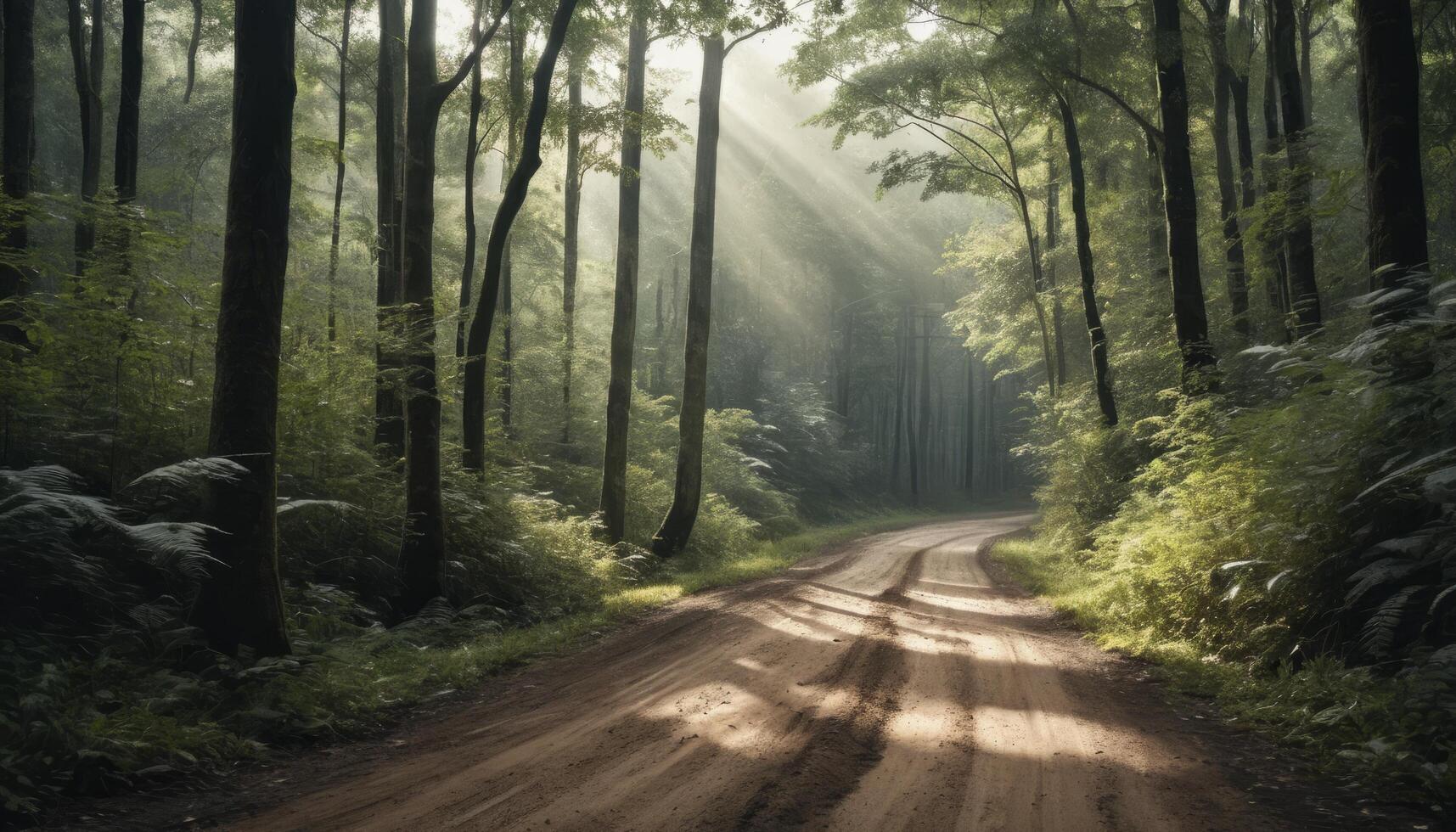 Sunlit Forest Path In Woods photo