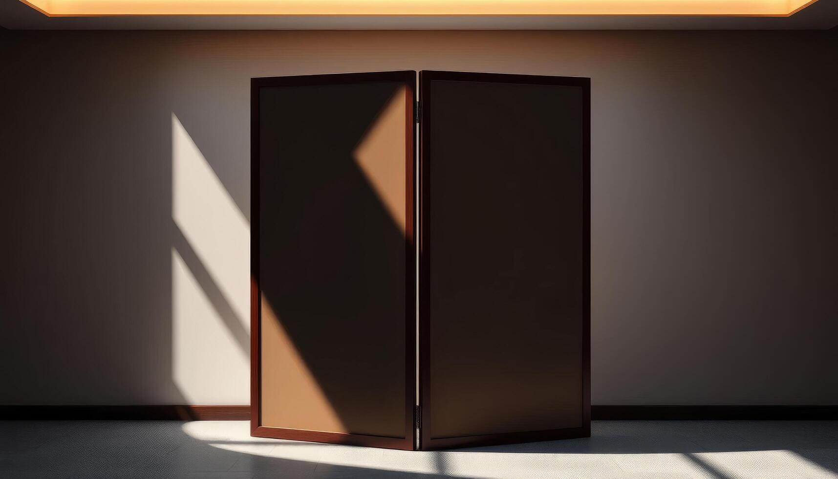 Empty Room With Brown Dividers And Sunlight photo