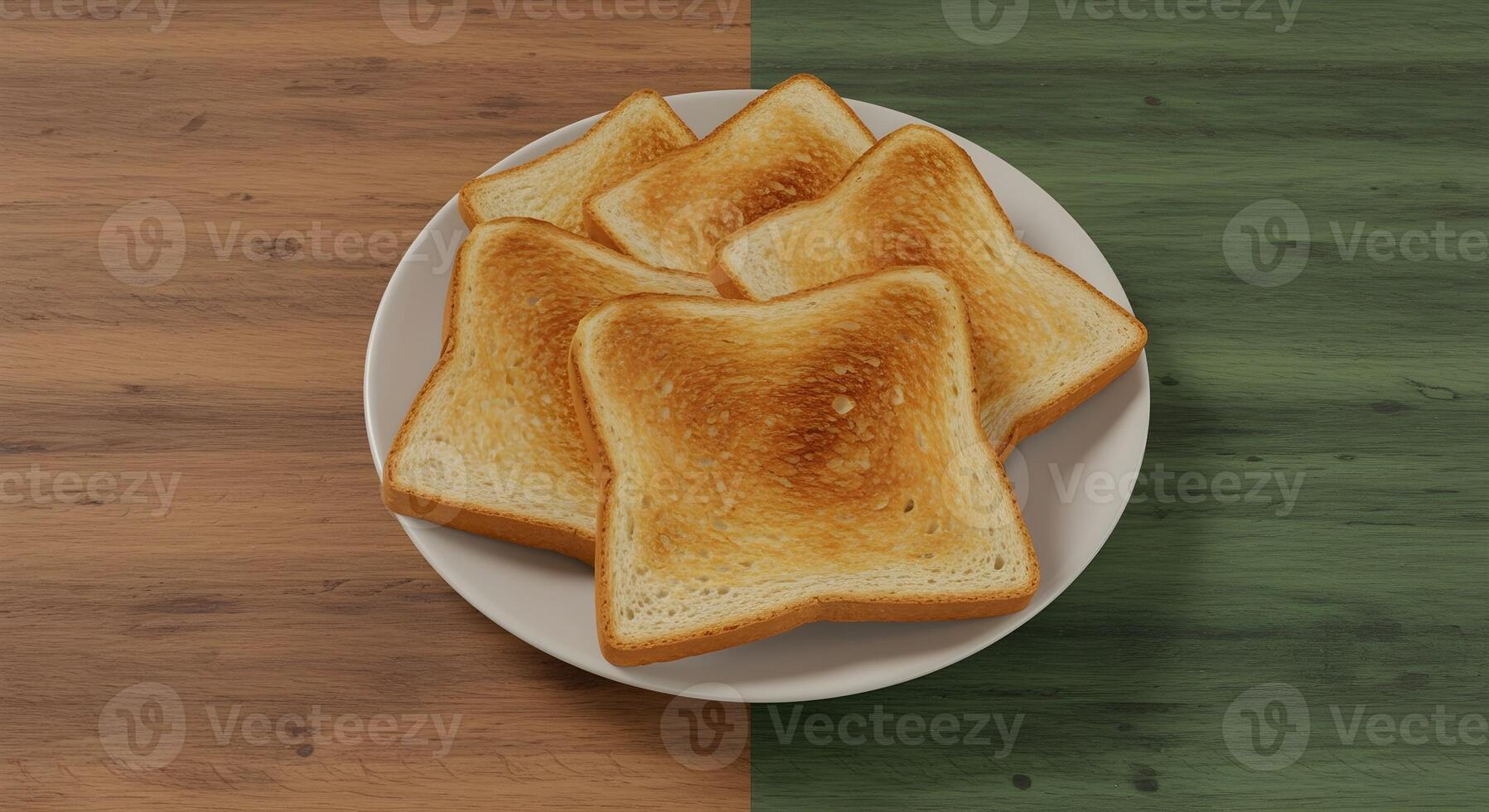 A plate of toast on a wooden table photo