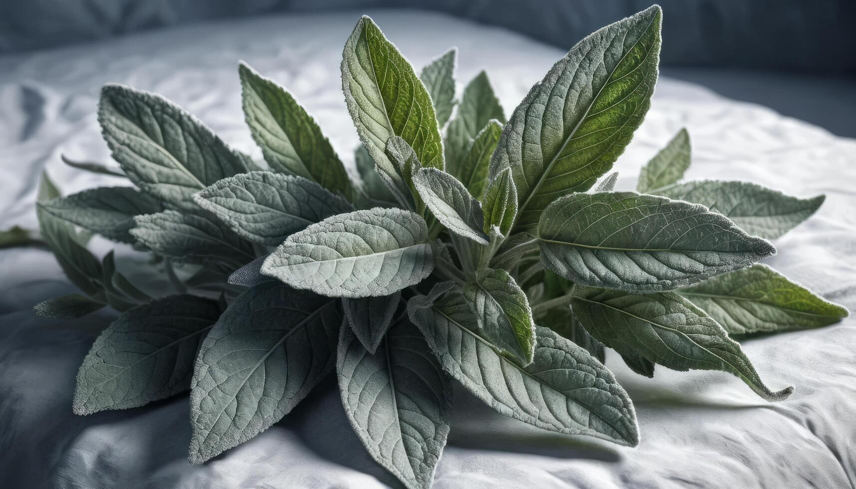 Velvety Sage Leaves on Textured Surface photo