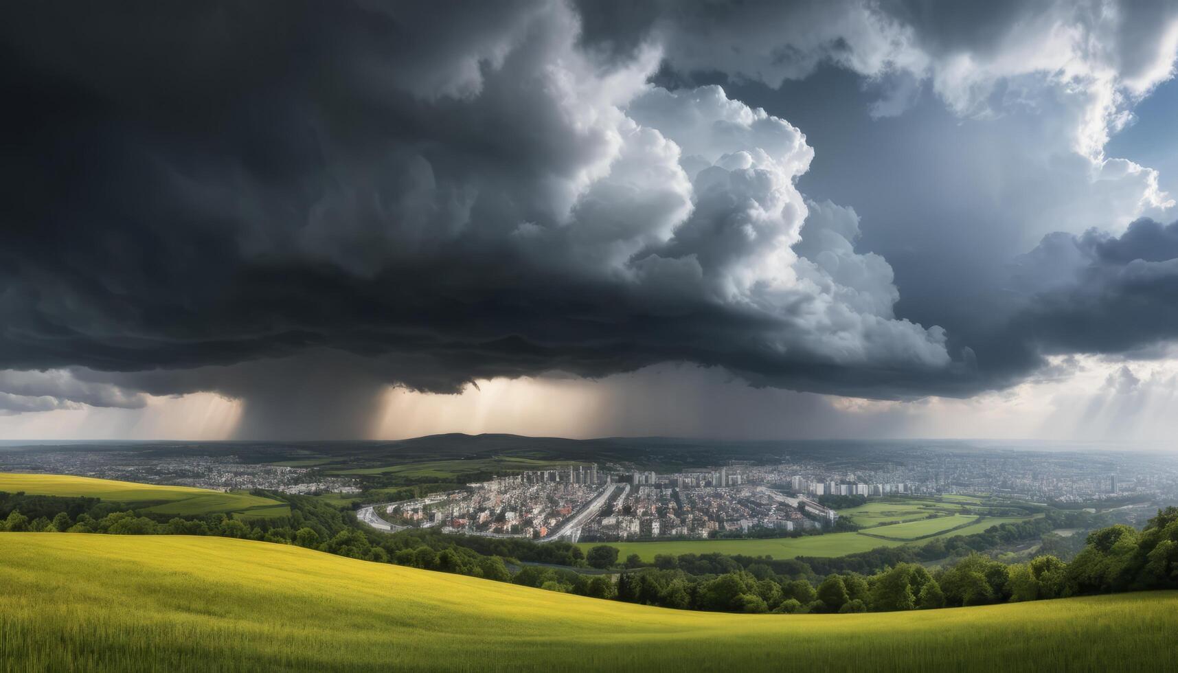 Panoramic View Of City During Stormy Weather photo