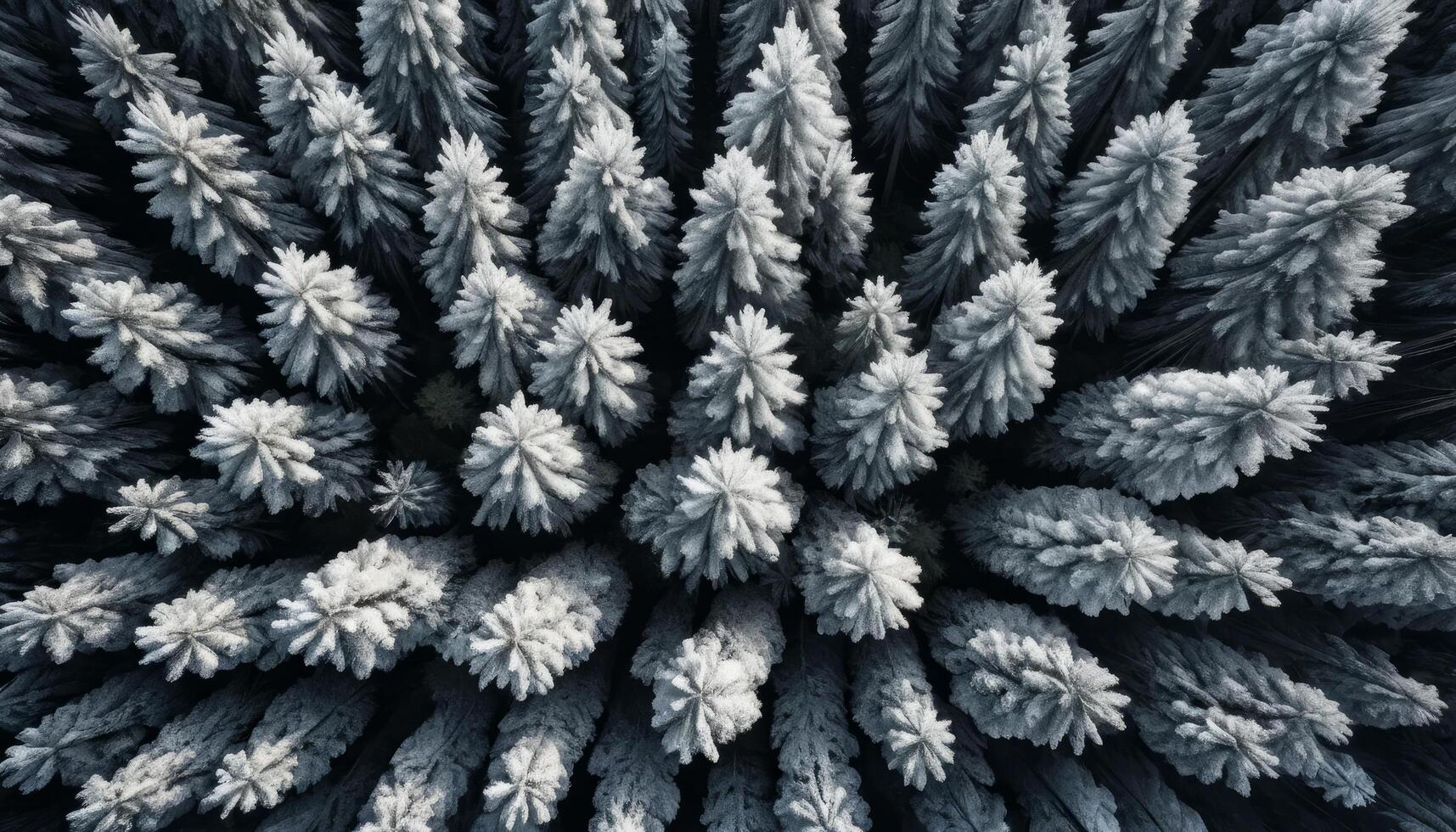 Aerial View of Snow Covered Evergreen Forest in Winter photo