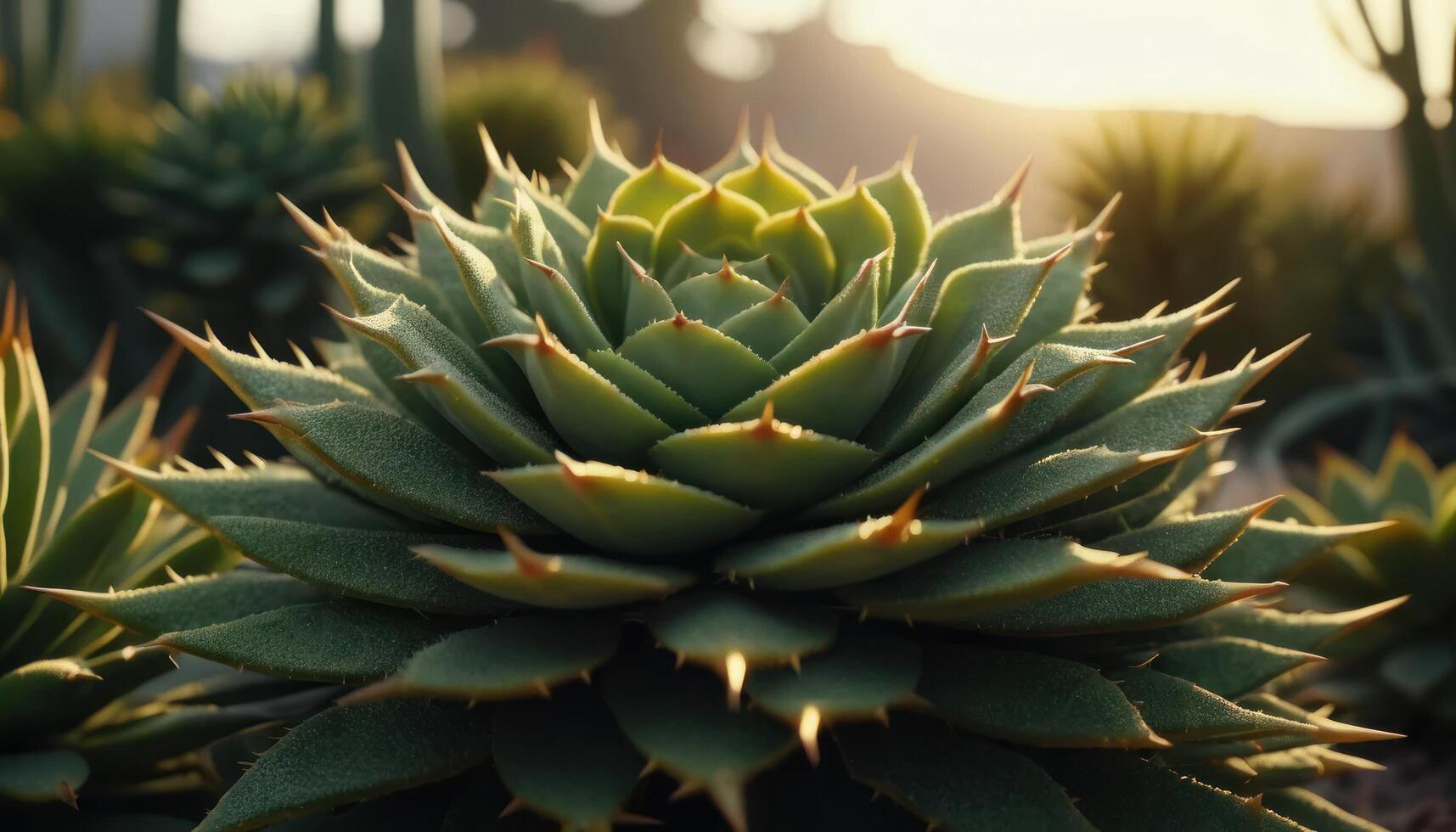 Closeup of a Dew-Covered Green Succulent Plant in Sunlight photo