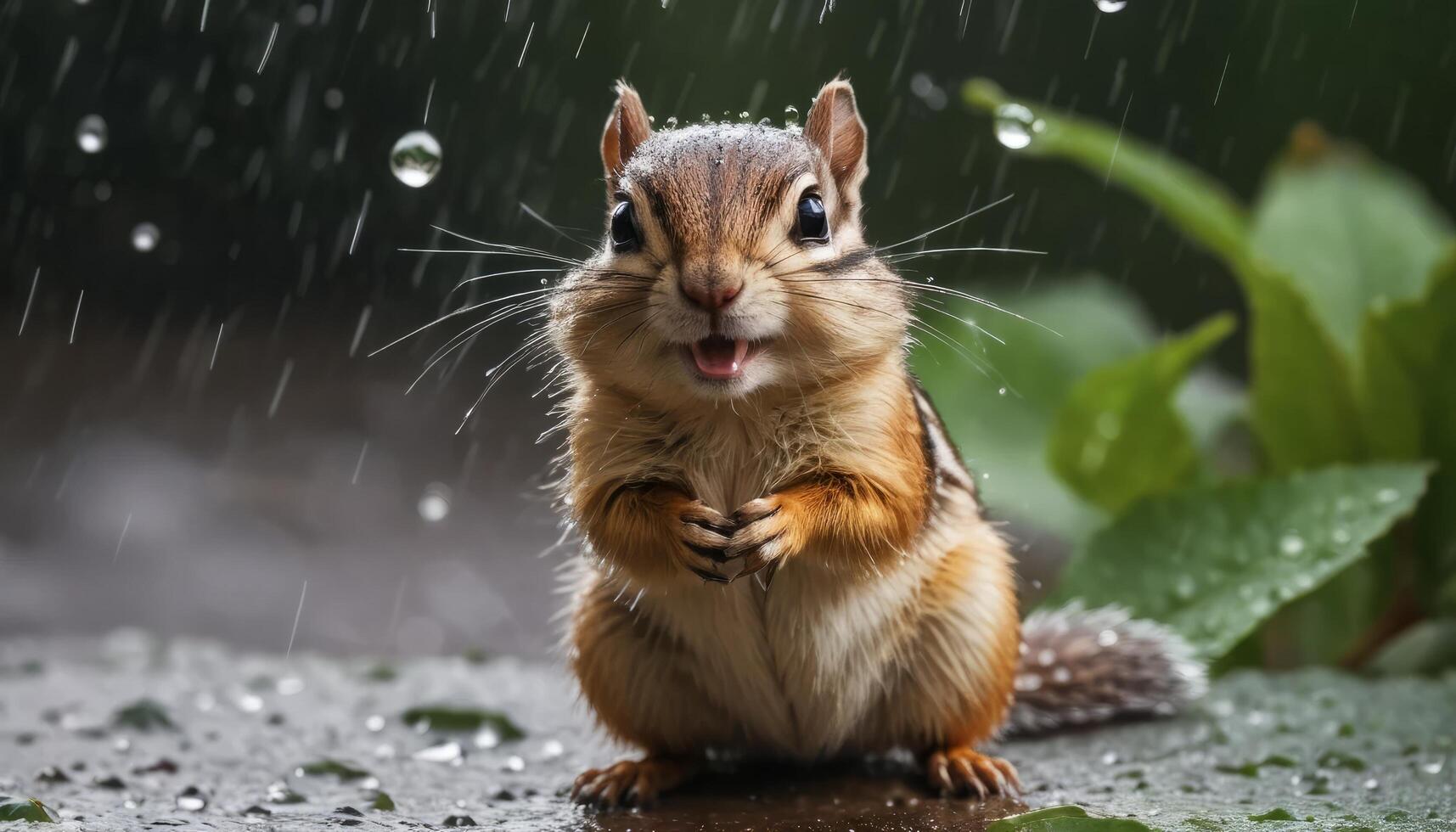 Playful Chipmunk In Rain photo