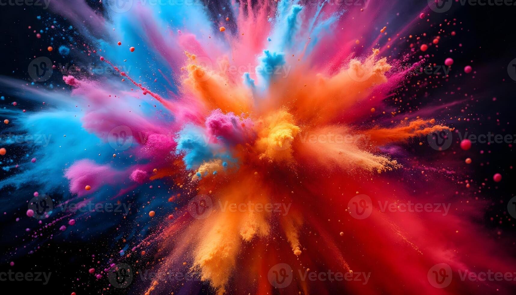 Colorful powder explosion on black background photo