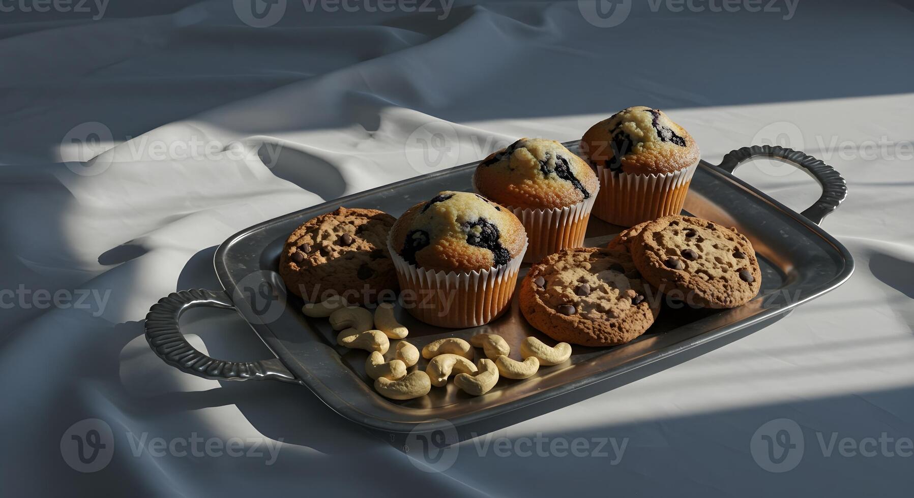a tray of muffins and nuts on a table photo