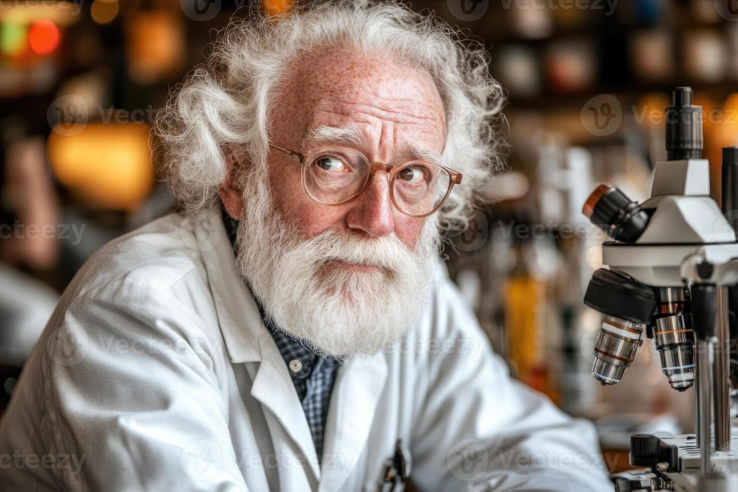 Experienced scientist examining samples in a laboratory with advanced equipment photo