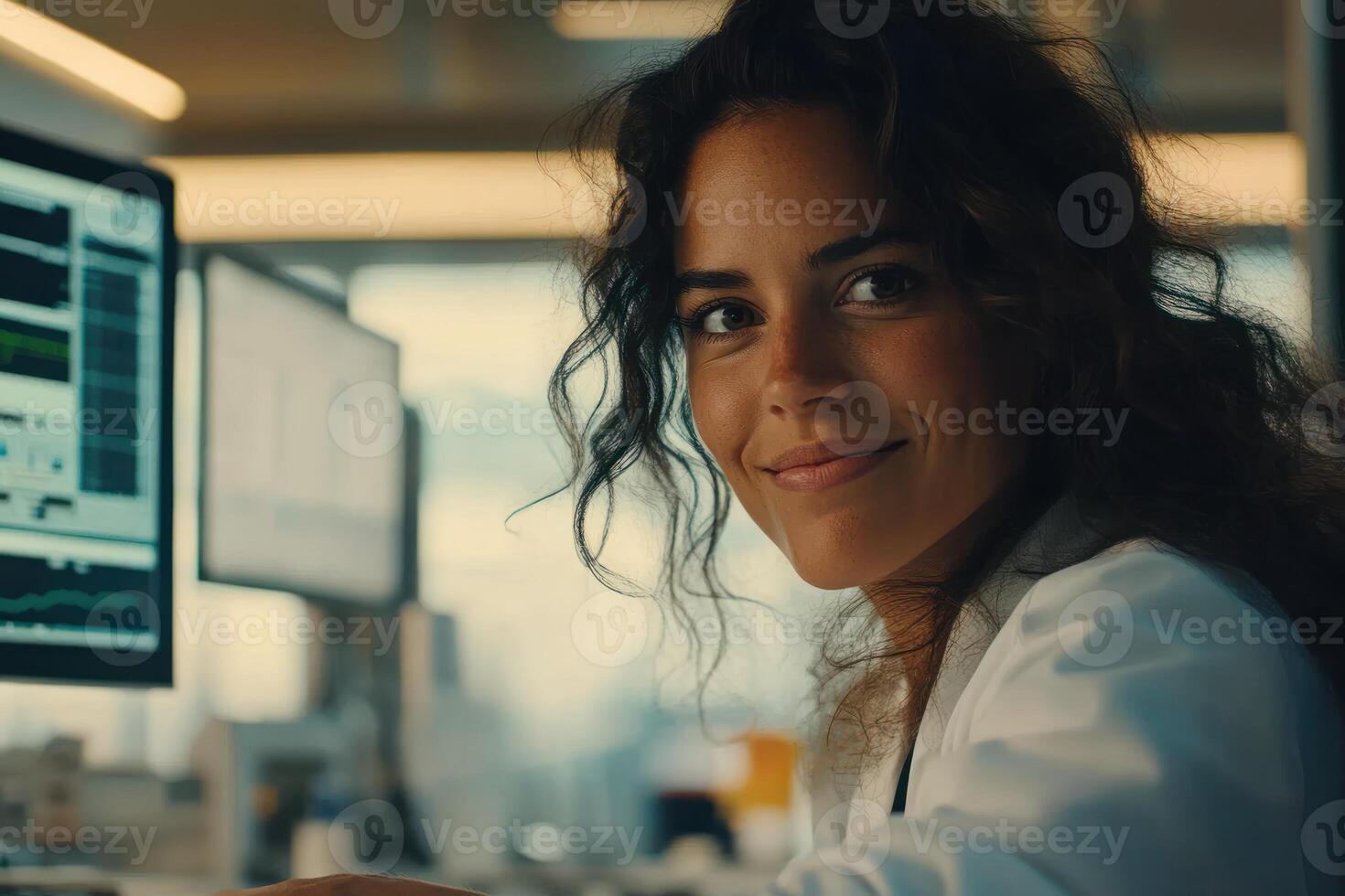 Scientist working on research project in a modern laboratory during the day photo